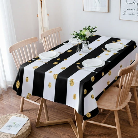 Black And White Stripes Golden Dots Table Cloth Waterproof Dining Tablecloth Kitchen Decorative Coffee Cuisine Party Table Cover