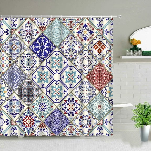 Black And White Stripes Print Shower Curtains Morocco Bohemian Mandala Flower Waterproof Geometric Bathroom Curtain With