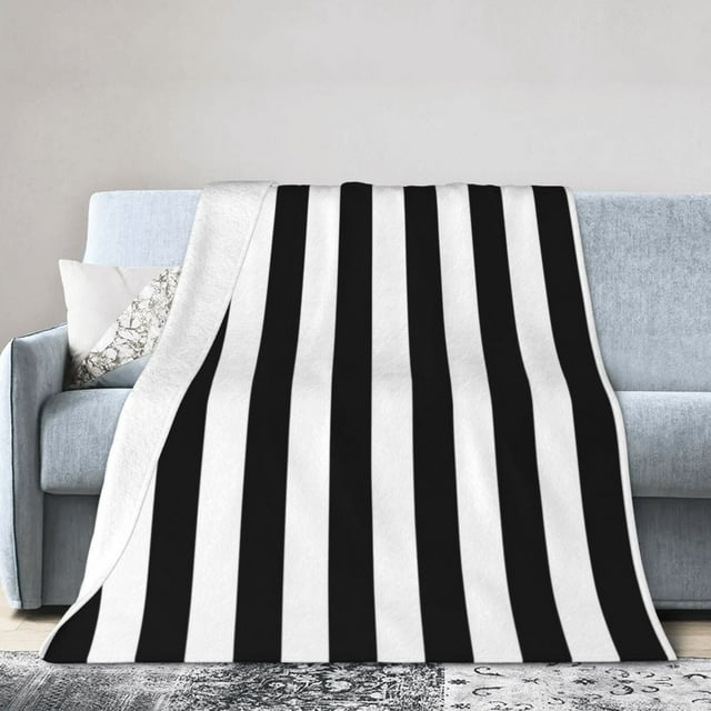 Black AndWhite Stripes Printed Soft Throw Blanket Warm Flannel Fleece