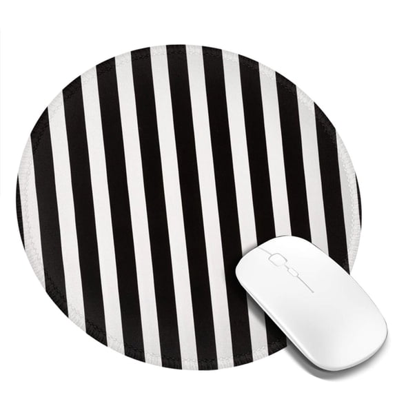 Black And White Stripes Round MousePad with Stitched Edge Non-Slip Rubber Base Mouse Mat for Office & Home (7.9 x 7.9)
