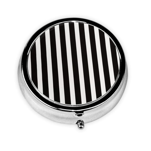 Black And White Stripes Round Portable Pill Box Organizer Vitamin Containers Perfect For Traveling