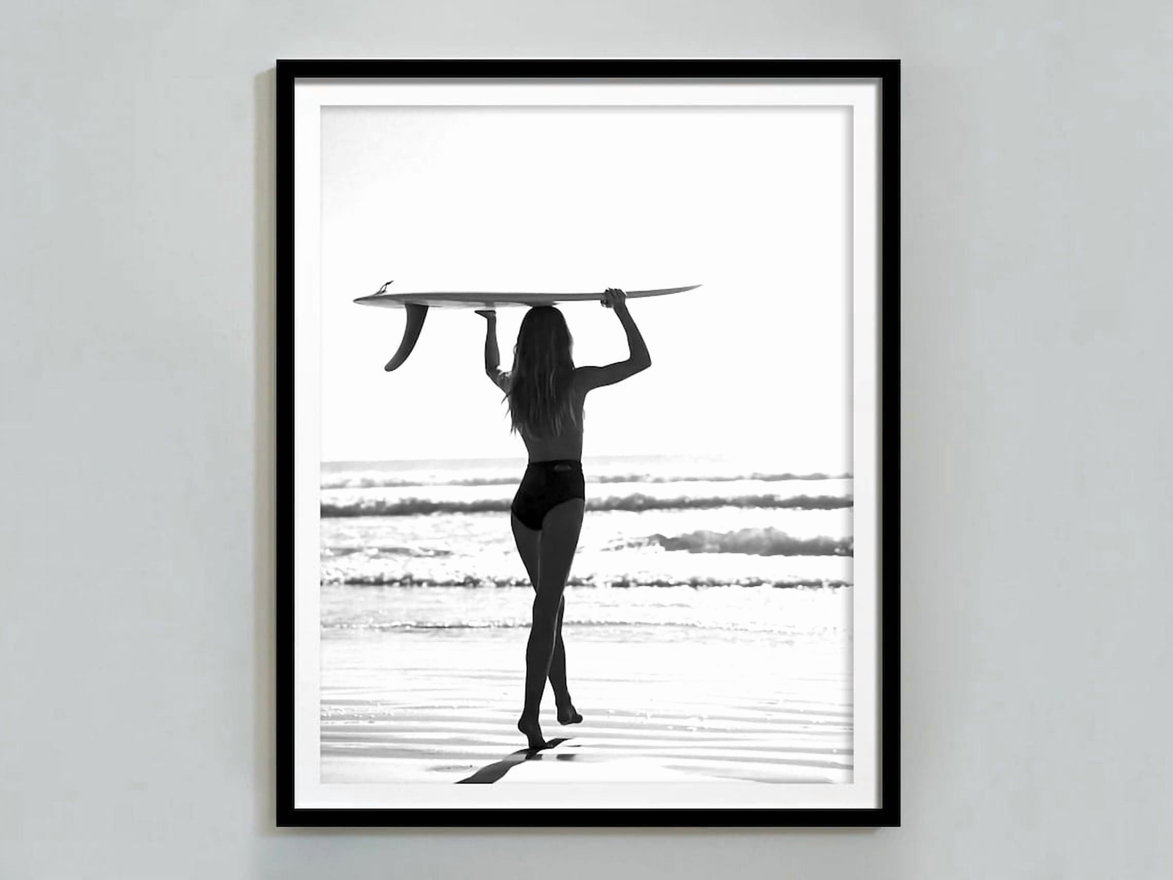Black And White Surfer Poster, Vintage Beach, Surf, Feminist, Teen Girl ...