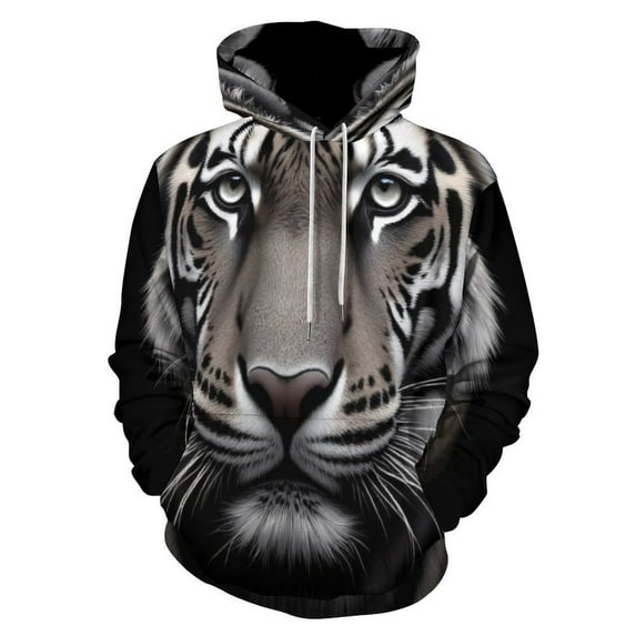 Black And White Tiger Portrait Men's Women Vintage 3D Hooded Sweatshirt - All-Season Loose Fit Streetwear