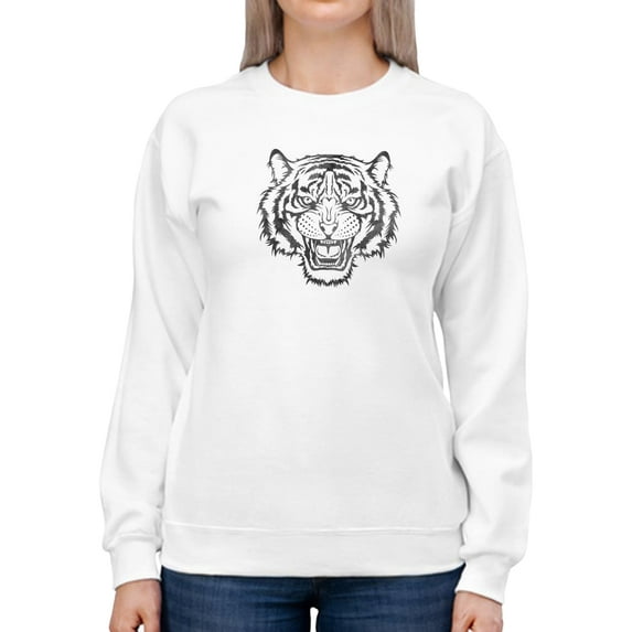 Black And White Tiger Sketch Sweatshirt Women -SPIdeals Designs, Female 3X-Large
