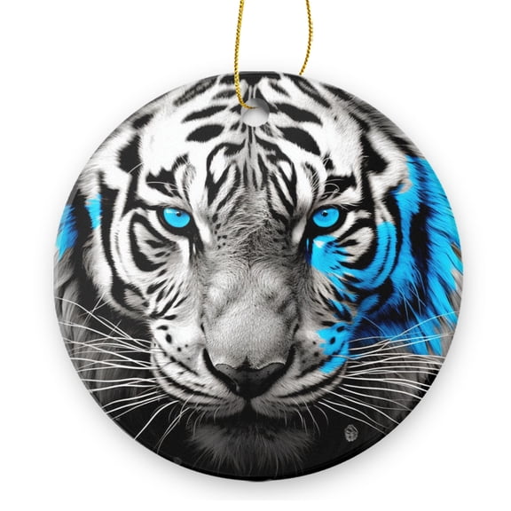 Black And White Tiger With Blue Eyes - Christmas Ornament Xmas Keepsake Ceramic Ornaments Holiday Decorations for Tree Christmas Gift Ideas 2.95in