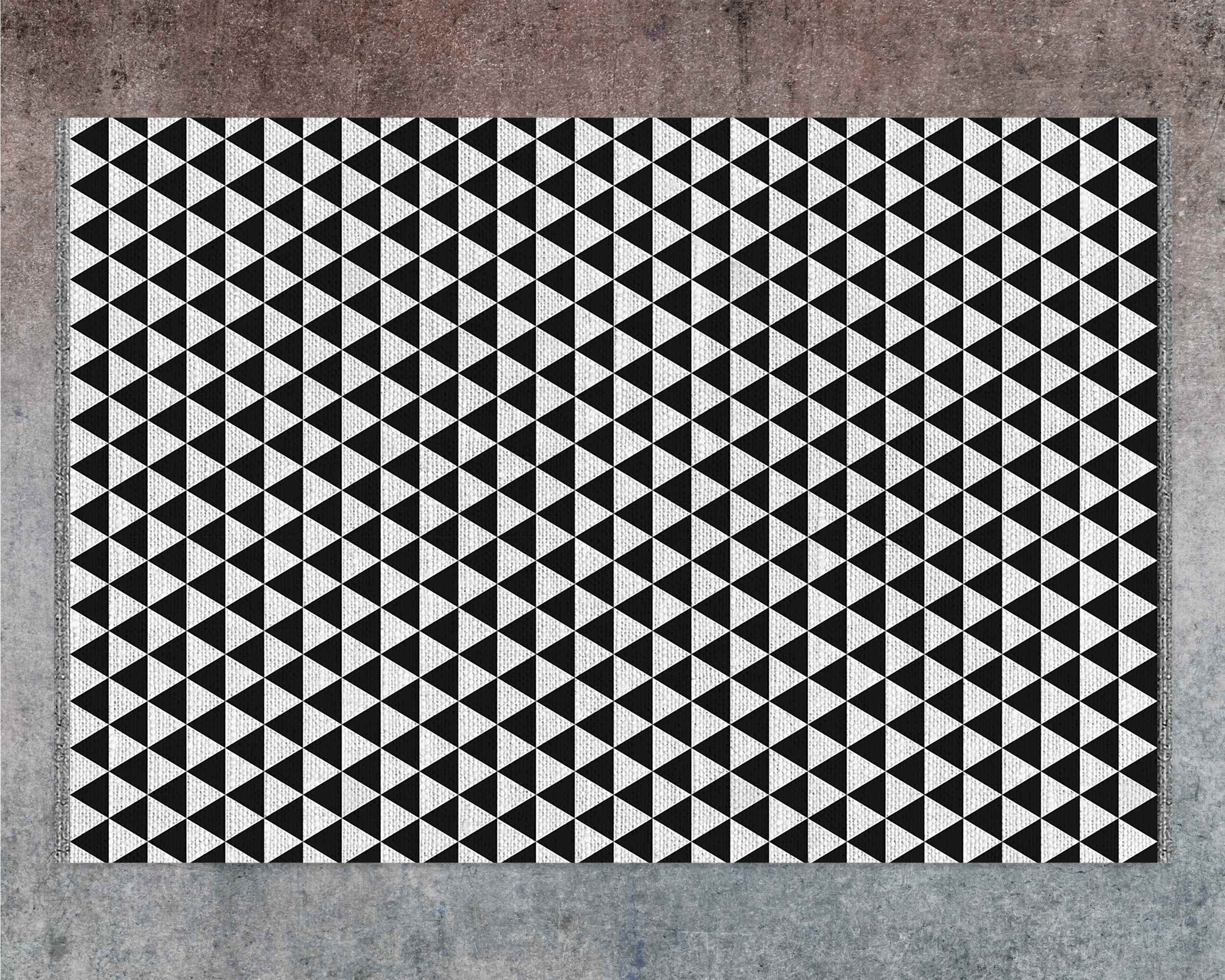 Black And White Triangle Floor Mat, Geometric Rug, Black and White Mat, Linoleum Mat, Kitchen