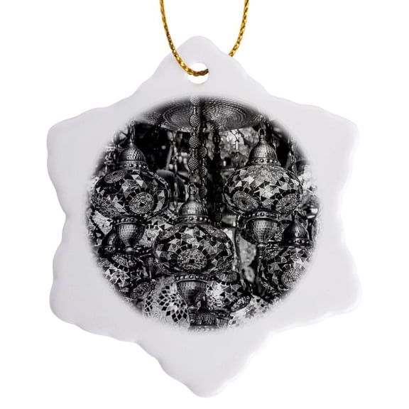 3drose, Black and White Turkish Lamps, Grand Bazaar, Istanbul, Turkey., 3 inch Snowflake Porcelain Ornament