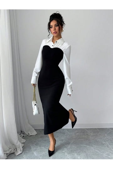 Black White Midi Dress