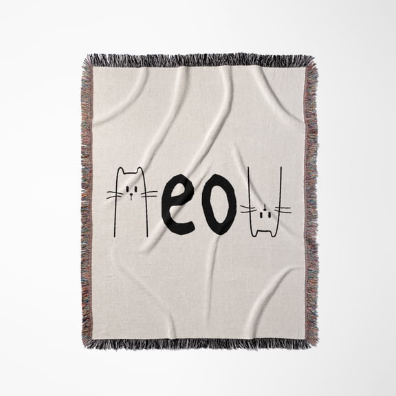 Black And White Upside Down Meow Gift For Cat Lovers, Woven Blanket