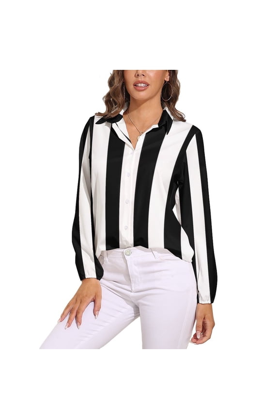 Black And White Vertical Stripes Long Sleeve Blouse Woman Streetwear Casual Shirts Summer Oversize Woman Streetwear Clothing Birthday Present