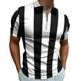 thumbnail image 1 of Black And White Vertical Stripes Men Zipper T-shirt Summer Casual Short Sleeve T-shirt Top, 1 of 7