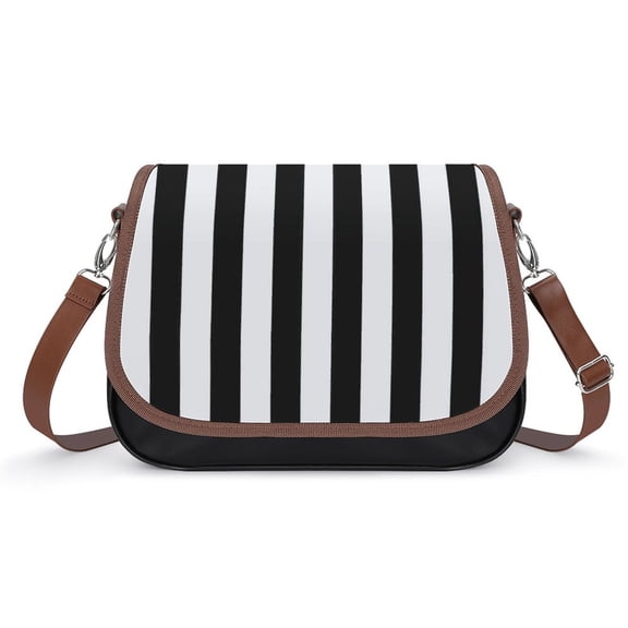 Black And White Vertical Stripes Vintage Crossbody Bag for Women Medium Leather Hobo Bags Shoulder Bag Classic City Leather Satchels