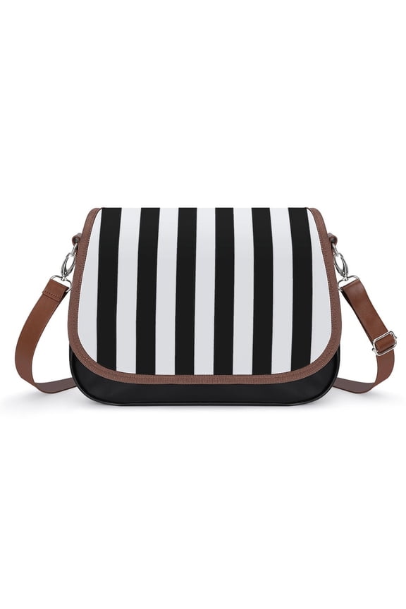 Black And White Vertical Stripes Vintage Crossbody Bag for Women Medium Leather Hobo Bags Shoulder Bag Classic City Leather Satchels
