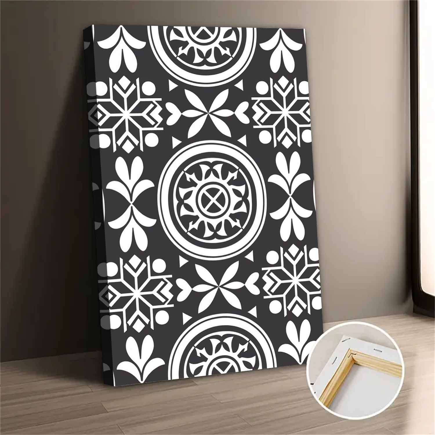 Black And White Vintage Geometric Pattern Canvas Wall Art - Walmart.com