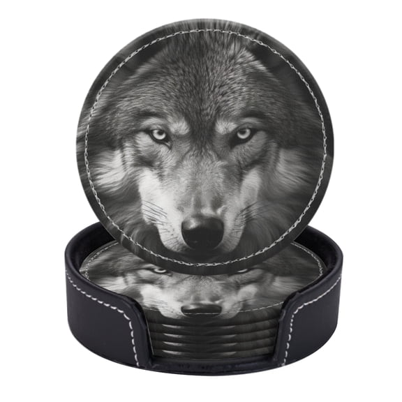 Black And White Wolf Face Portrait In Dark Background