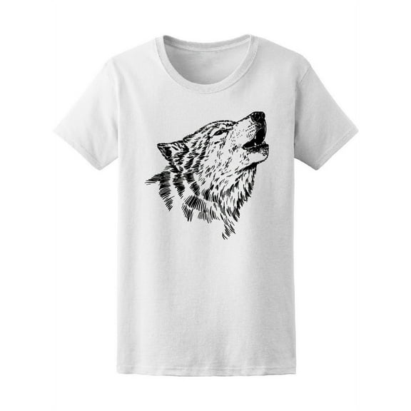 Black And White Wolf Howling T-Shirt Women -Image by Shutterstock, Female Large