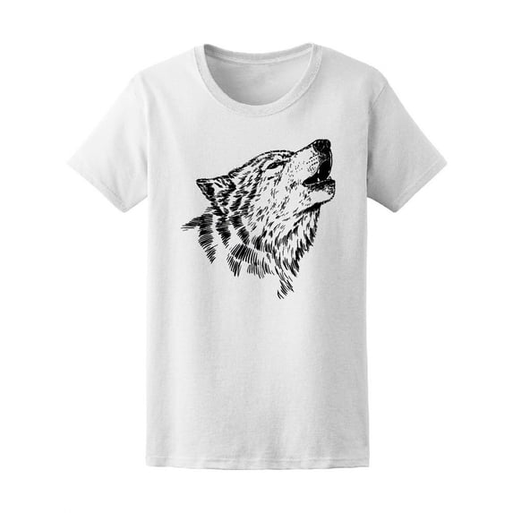 Black And White Wolf Howling T-Shirt Women -Image by Shutterstock, Female Medium