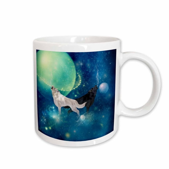 3drose, Black and White Wolf in the Universe, 15oz Mug
