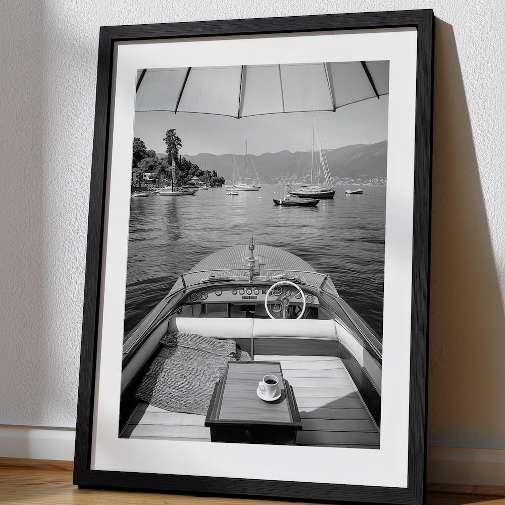 Black And White Yacht Print Coastal Lake Poster Living Room Print