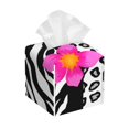 Black And White Zebra And Cheetah And Pink Flower, Tissue Box Cover