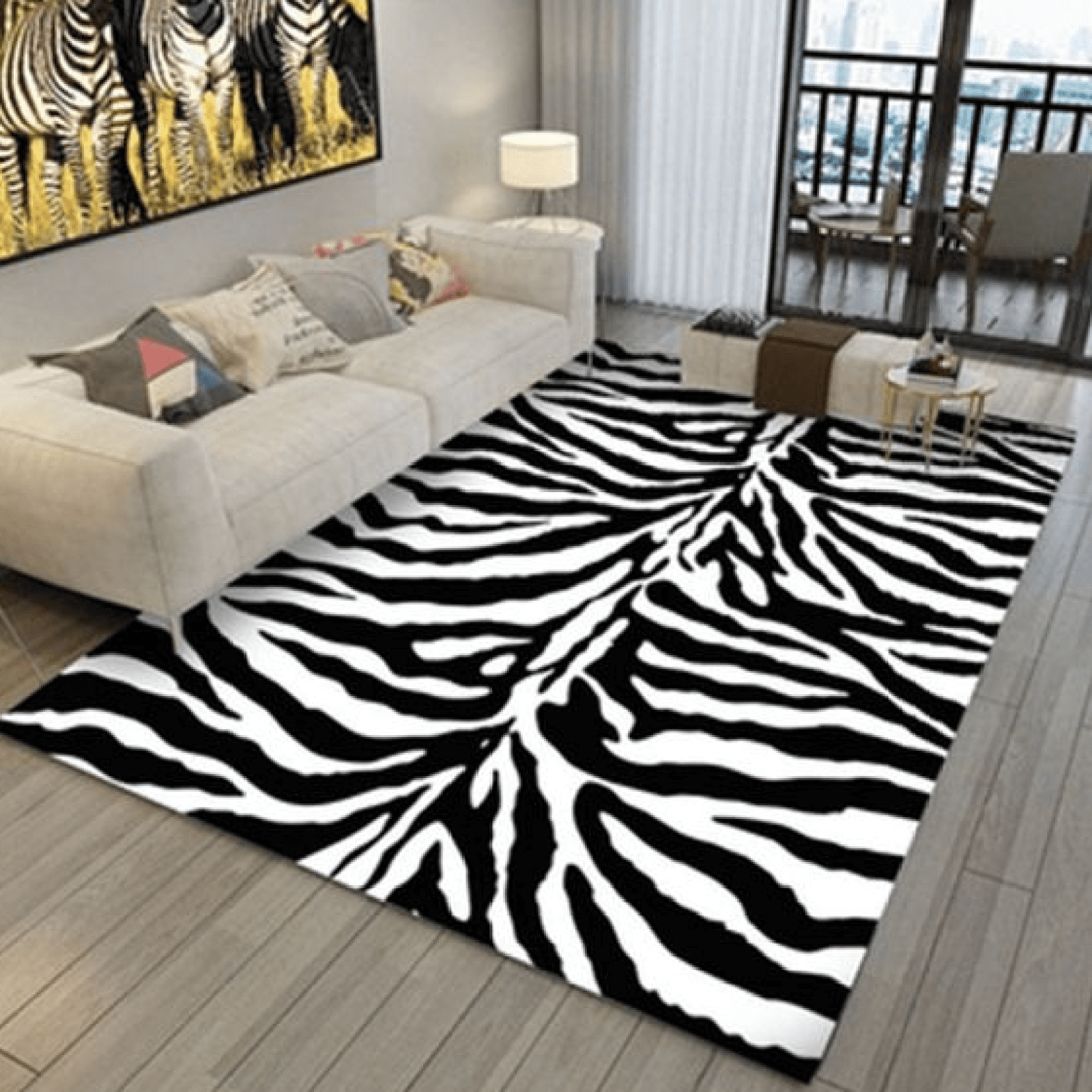 Black And White Zebra Area Rugs, Modern Abstract Art Minimalist Printed Rug, Irregular Striped