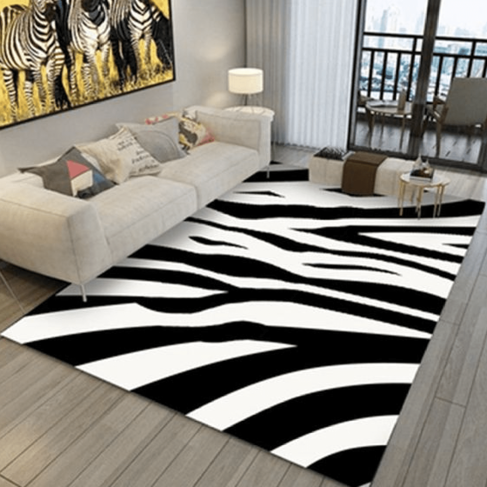 Black And White Zebra Area Rugs, Modern Abstract Art Rug, Irregular Striped Carpet, Zebra Print