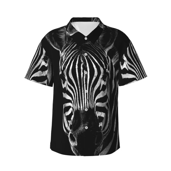 Black And White Zebra Hawaiian Shirts For Men, Summer Short-Sleeve Relaxed-Fit Button-Down Shirts Large