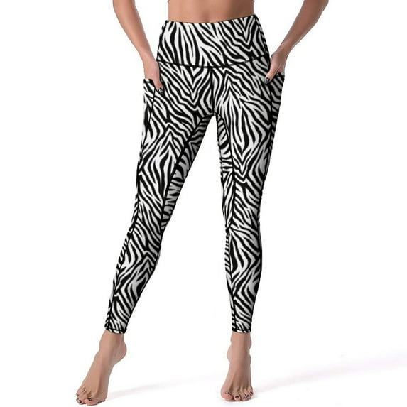 Black And White Zebra Yoga Pants Female Striped Print Leggings High Waist Yoga Legging Elastic Graphic Fitness Sport Pants