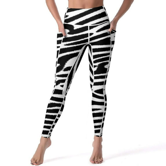 Black And White Zebra Yoga Pants Female Striped Print Leggings High Waist Yoga Legging Elastic Graphic Fitness Sport Pants