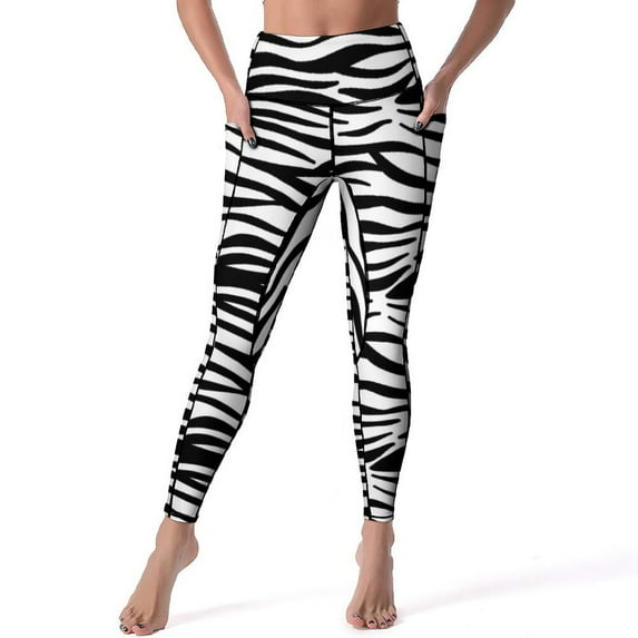 Black And White Zebra Yoga Pants Female Striped Print Leggings High Waist Yoga Legging Elastic Graphic Fitness Sport Pants