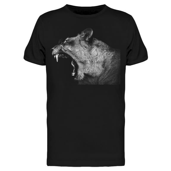 Black And Wihite Lion Yawning T-Shirt Men -Image by Shutterstock, Male Large