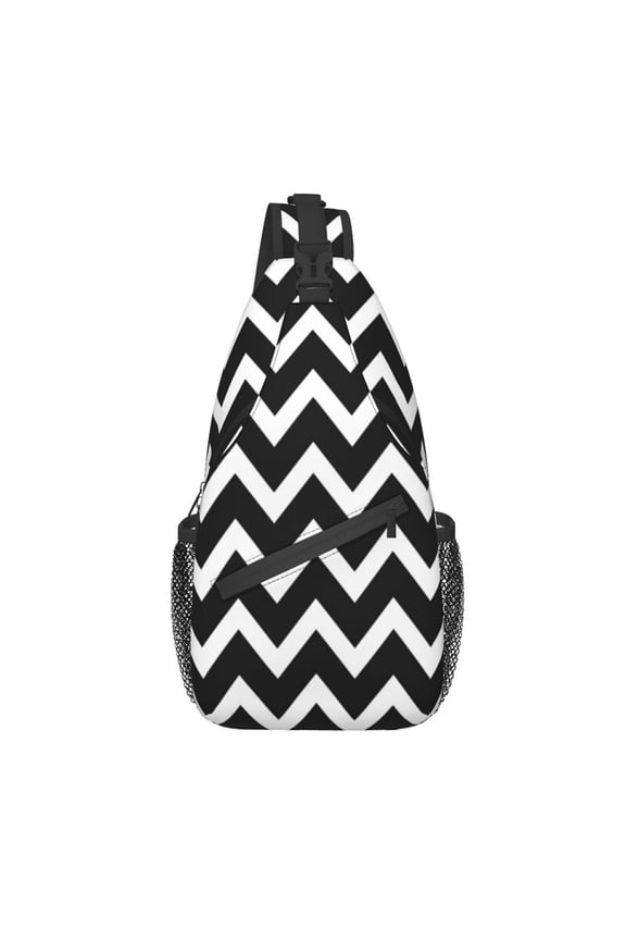 Black And Wihte Zigzag Graphics Sling Chest Bag Funny Chevron Pattern Crossbody Shoulder Backpack for Men Traveling Daypack