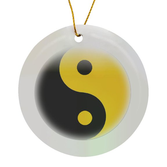 3drose, Black and Yellow Ying-yang, Circle Porcelain Ornament