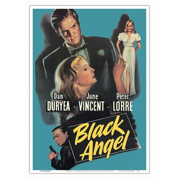 Black Angel - Starring Dan Duryea June Vincent and Peter Lorre - Vintage Film Noir Movie Poster c.1946 - Master Art Print 10in x 14in