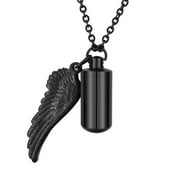 AROMITA JEWELRY Black Angel Wing Cylinder Cremation Jewelry for Ashes Keepsake Memorial Urn Necklace for Pet/Frined/Family [with 22" Corss Chain]