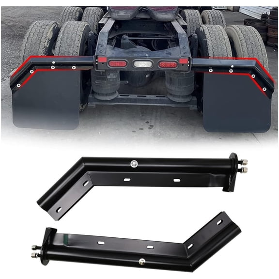 Black Angled Spring Loaded Mud Flap Hanger Bracket Set 1-1/8" Bolt Spacing 27.5" Length fit for Semi Trucks, 2PCS