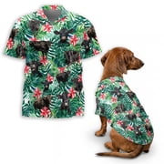 Black Angus Cattle Hawaiian Shirt, Tropical Plant Cow Pattern Button Down Shirt for Adults or Dogs, Cuban Collar, Short Sleeve Polyester Summer Shirt