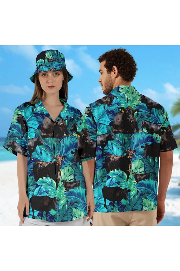 , Angus Cow Shirt, Cow Hawaiian Shirt, Cattle Tropical Shirt, Button Up Shirt, Gift For Farmer.