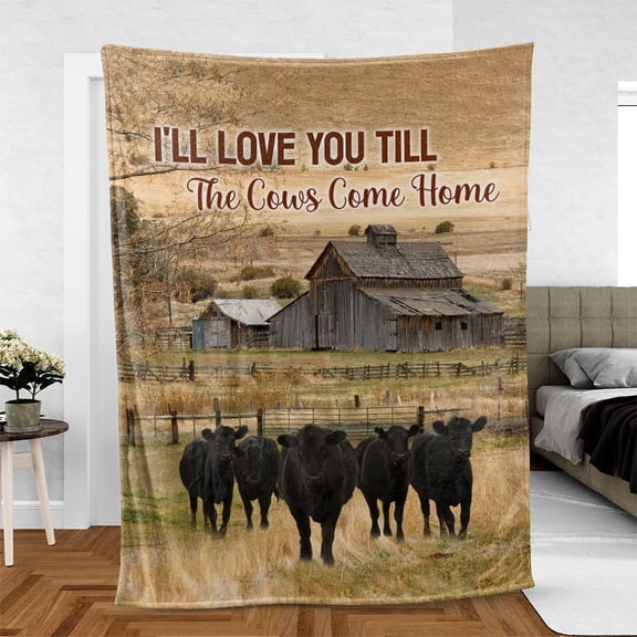 Black Angus - Love You Till The Cows Come Home Blanket, Farmer, 30x40in Fleece Blanket