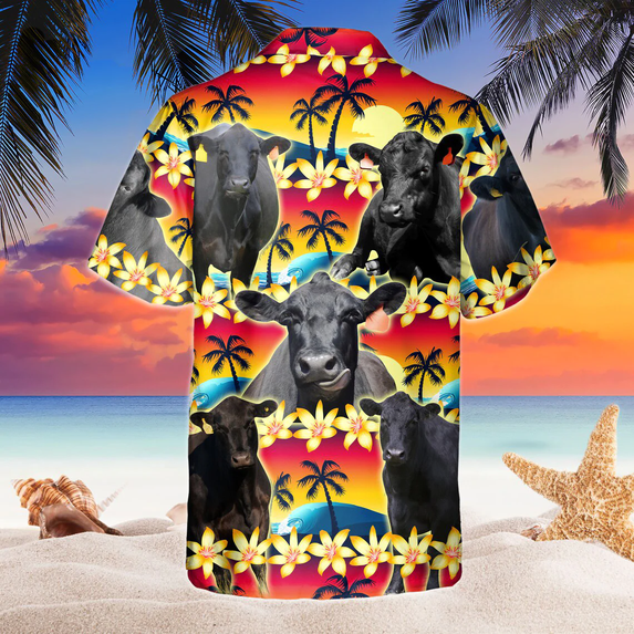 Black Angus Tropical Sunset Hibiscus And Palm Tree All Over Printed 3D ...
