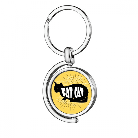 Black Animal Cat Outline Natural Rotating Keychain Metal Keyring Holder