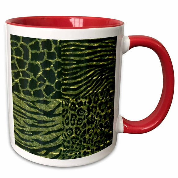 3drose, Black Animal Prints in Gold, 15oz Two-tone Red Mug