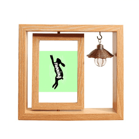 Black Animal Rabbits Outline Natural Wooden Rotating Picture Photo Frame 4x6