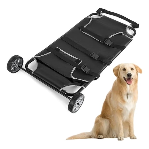 Black Animal Stretcher with Safety Belt and Wheels, Max Loading 110lbs Pet Trolley Veterinary Transport Stretcher, 45x26 Inch Pet Transport Trolley Animal Gurney for Animal Dog Cat (Foldable)
