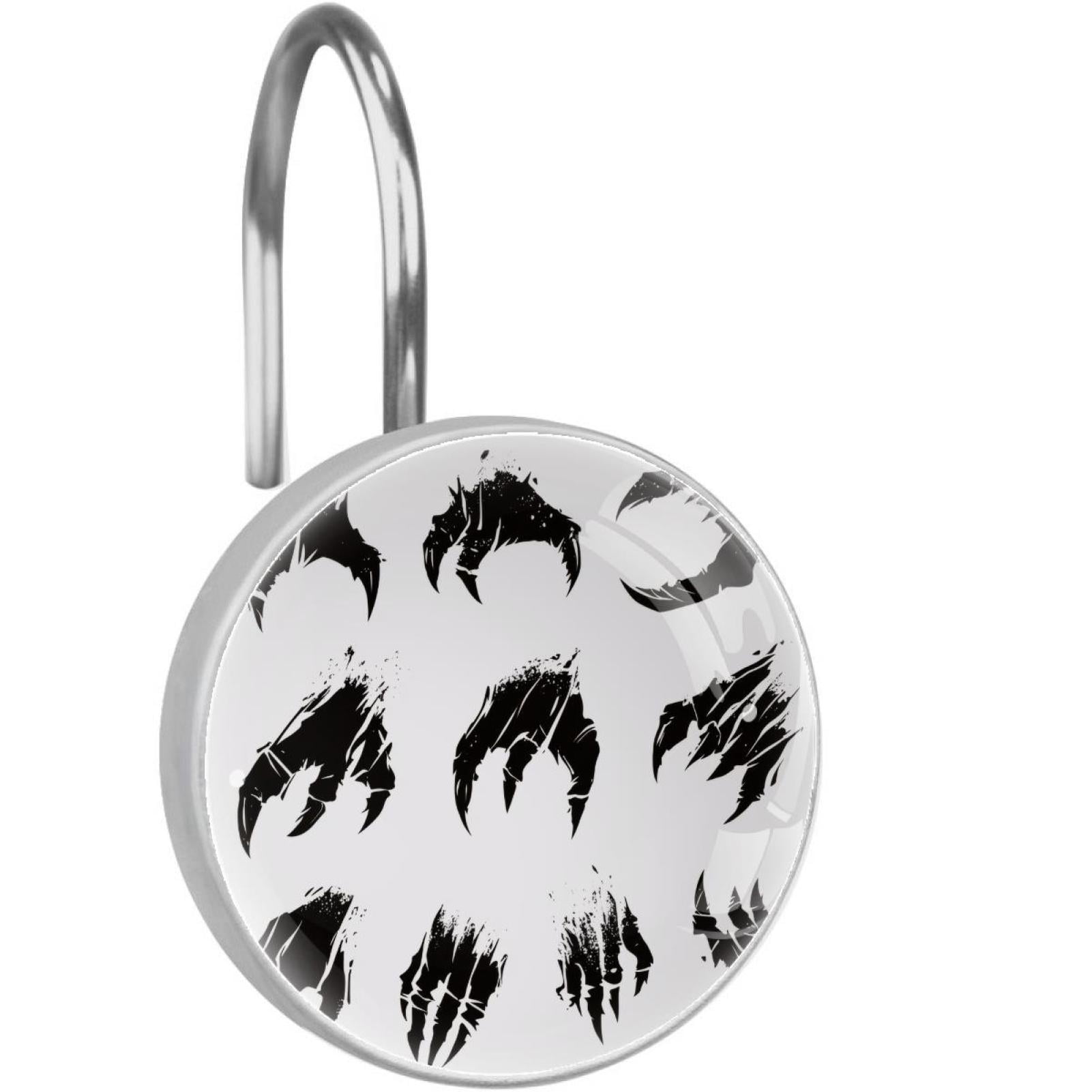 Black Animals Claws Shower Curtain Hooks Round Crystal Glass, Set of 12 Shower Curtain Rings - Shower Hooks for Curtain Shower Rings