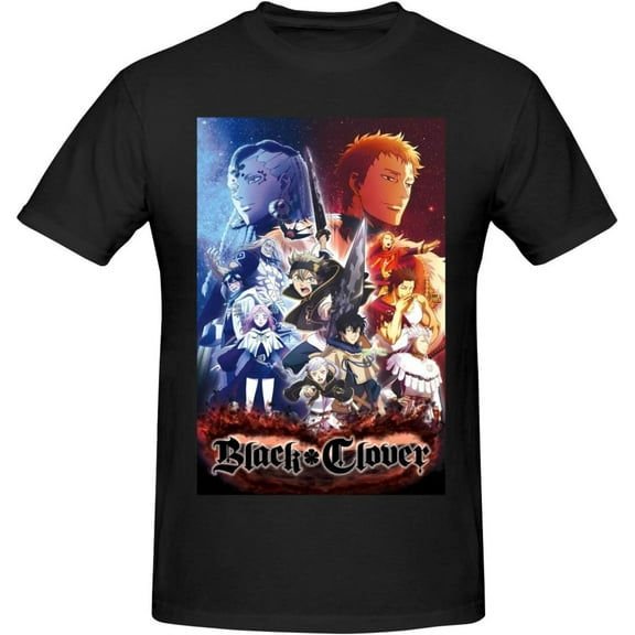 Black Anime Clover Shirt Men's Custom Breathable Cotton Short-Sleeved Tshirt Fashion Crew Neck Tees Tops