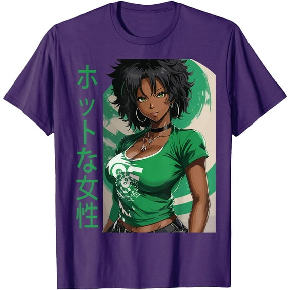 Black Anime Girl Kawaii Waifu Aesthetic Japanese Softstyle Unisex T-Shirt,Purple Color,Size XL