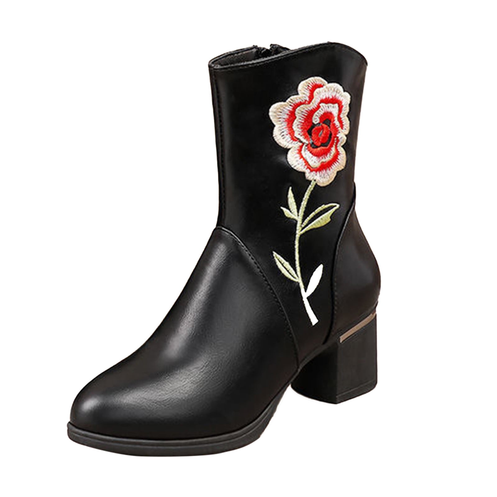 Women's Black Leather Ankle Boots with Rose Liberia Ubuy
