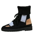 thumbnail image 1 of Black Ankle Boots For Womens Winter Patchwork Round Toe Mid Calf Laced Knit Cuff Casual Daily Wear Comfortable Shoes Size 39, 1 of 7