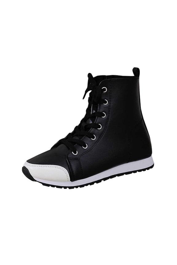 Black Ankle Boots For Ladies British Style With Round Toe Laced Side Zipper Flat Sole Wear Comfortable Design For Outdoor And Indoor Activities Size 41